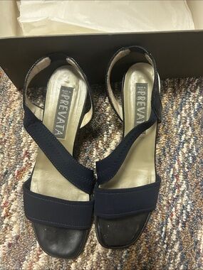 Prevata Women's Navy Elastic Crossover Strap Sandals